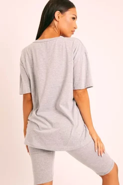 Rebellious Fashion Grey Oversized T-shirt Cycling Shorts Co-ord - Bethanny