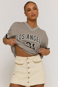 Rebellious Fashion Grey Oversized Varsity Football T-shirt - Austin