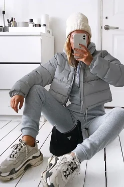 Rebellious Fashion Grey Padded Cropped Puffer Coat - Cameo