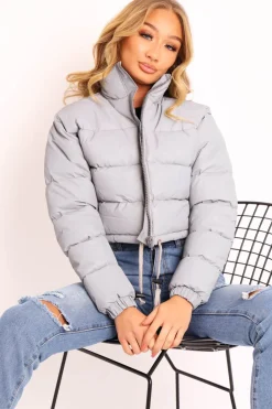 Rebellious Fashion Grey Padded Cropped Puffer Coat - Cameo