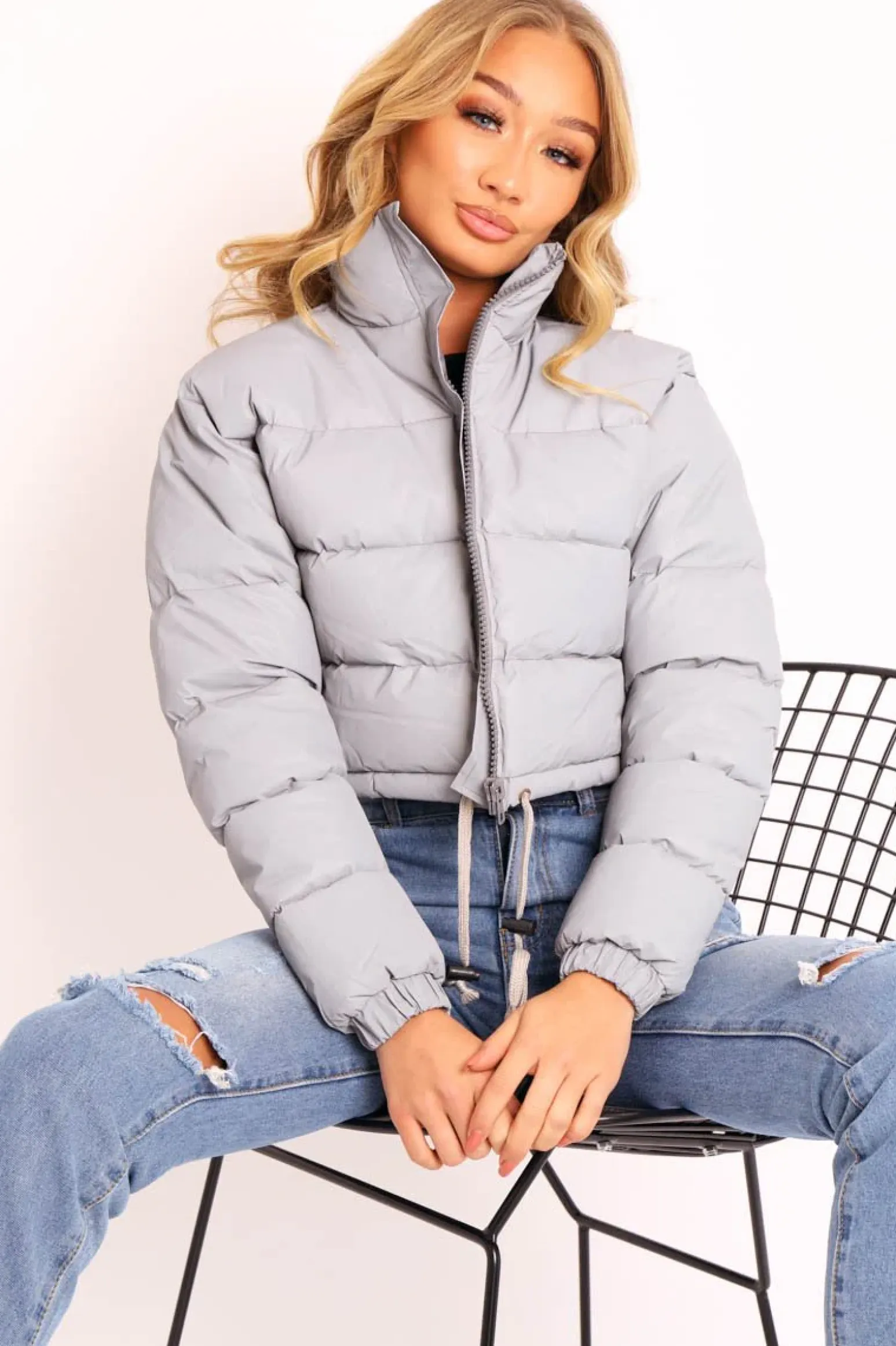 Rebellious Fashion Grey Padded Cropped Puffer Coat - Cameo