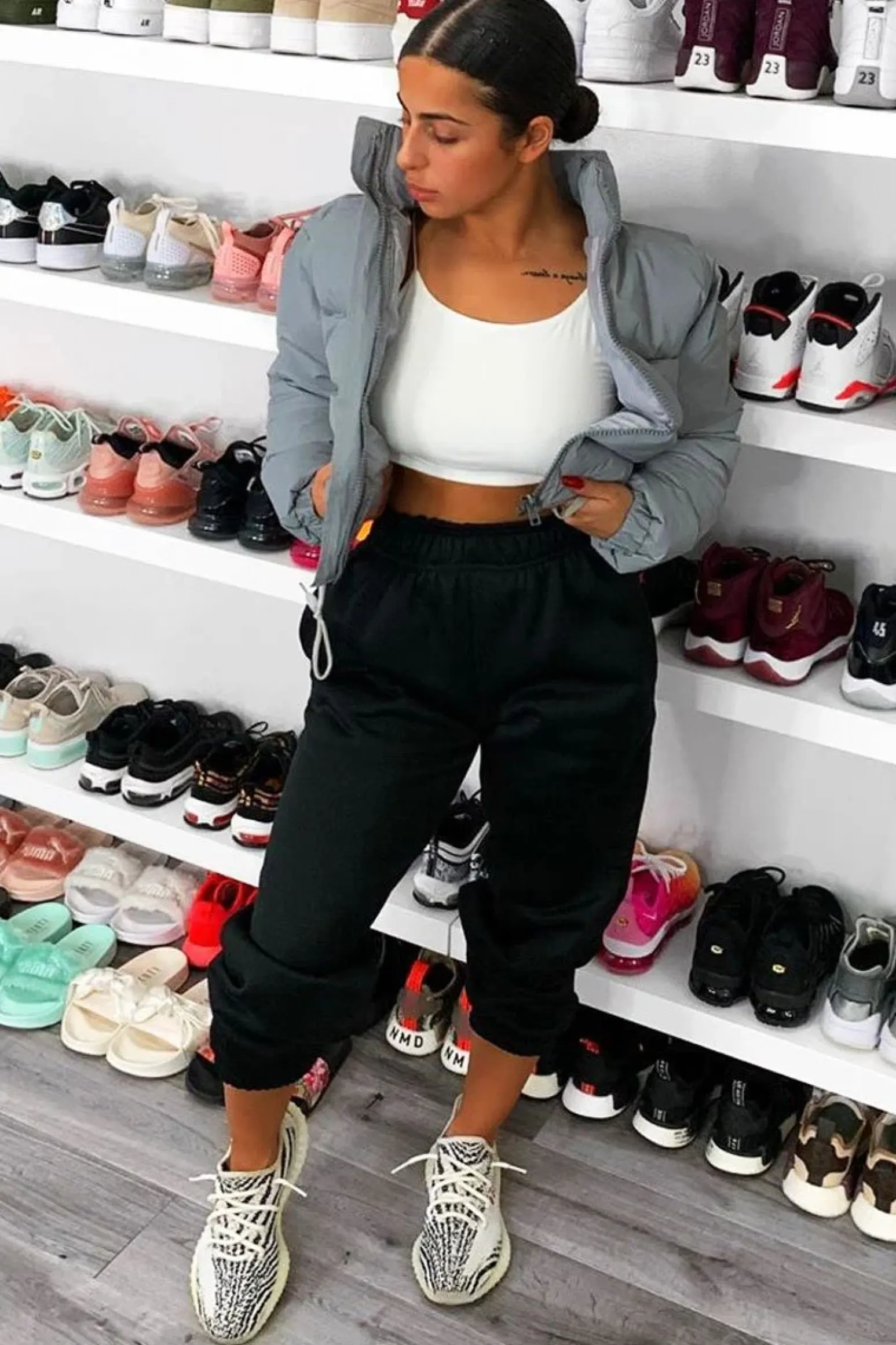 Rebellious Fashion Grey Padded Cropped Puffer Coat - Cameo