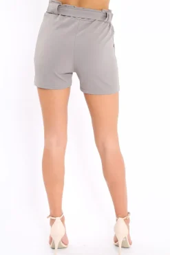 Rebellious Fashion Grey Paperbag Tie Waist Shorts - Billie