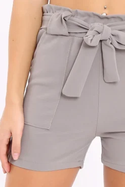 Rebellious Fashion Grey Paperbag Tie Waist Shorts - Billie