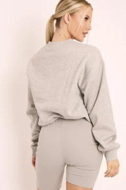 Rebellious Fashion Grey Parisian Slogan Front Oversized Sweatshirt - Tamy