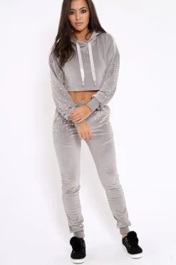 Rebellious Fashion Grey Pearl Loungewear Set - Karah