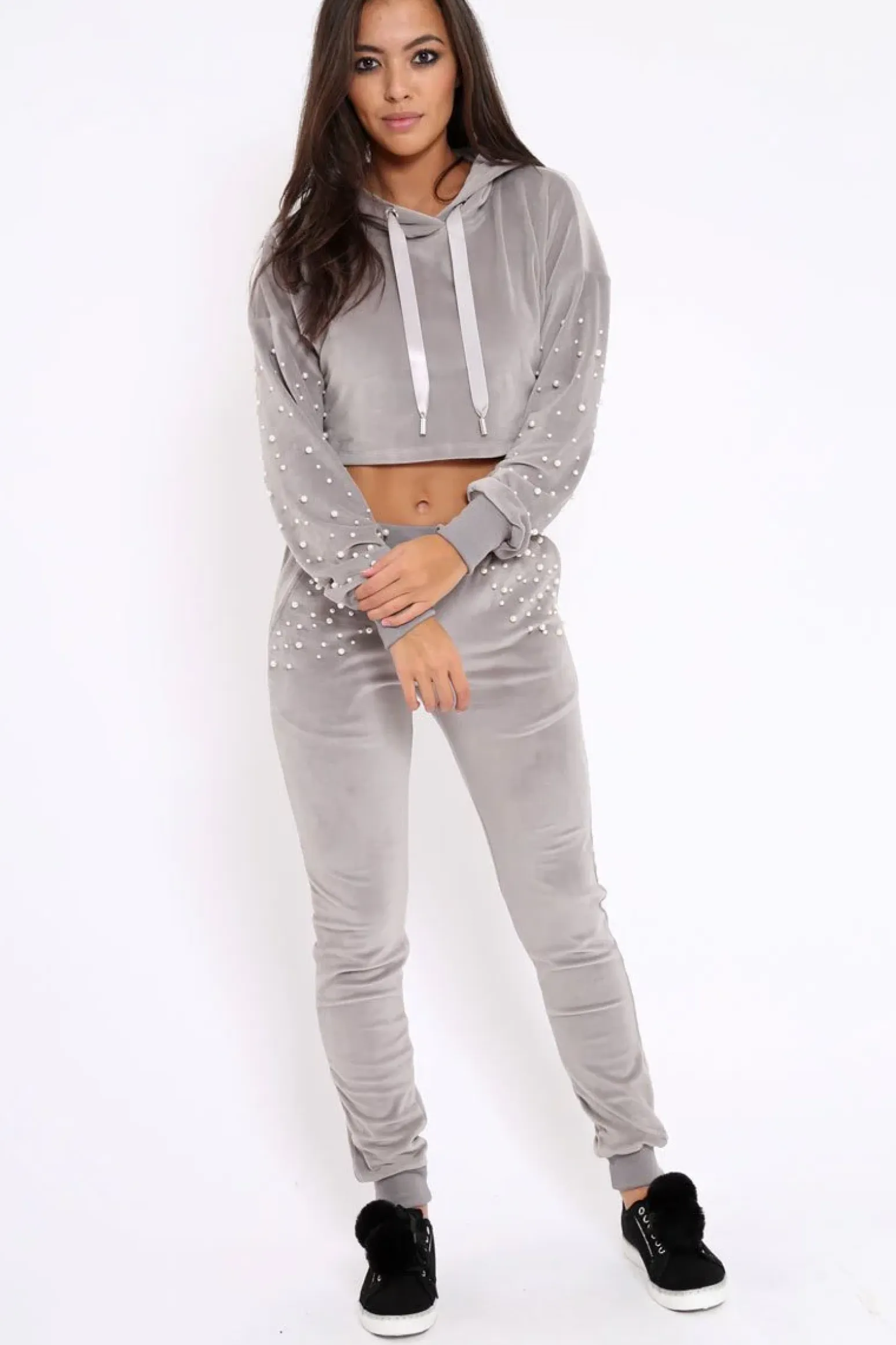 Rebellious Fashion Grey Pearl Loungewear Set - Karah