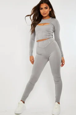 Rebellious Fashion Grey 3 Piece Crop Top and Legging Co-ord - Habsa