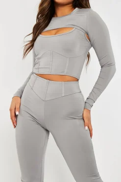Rebellious Fashion Grey 3 Piece Crop Top and Legging Co-ord - Habsa