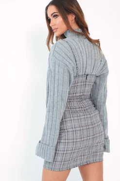 Rebellious Fashion Grey Pink Check Cami Strap Mini Dress - Katalya