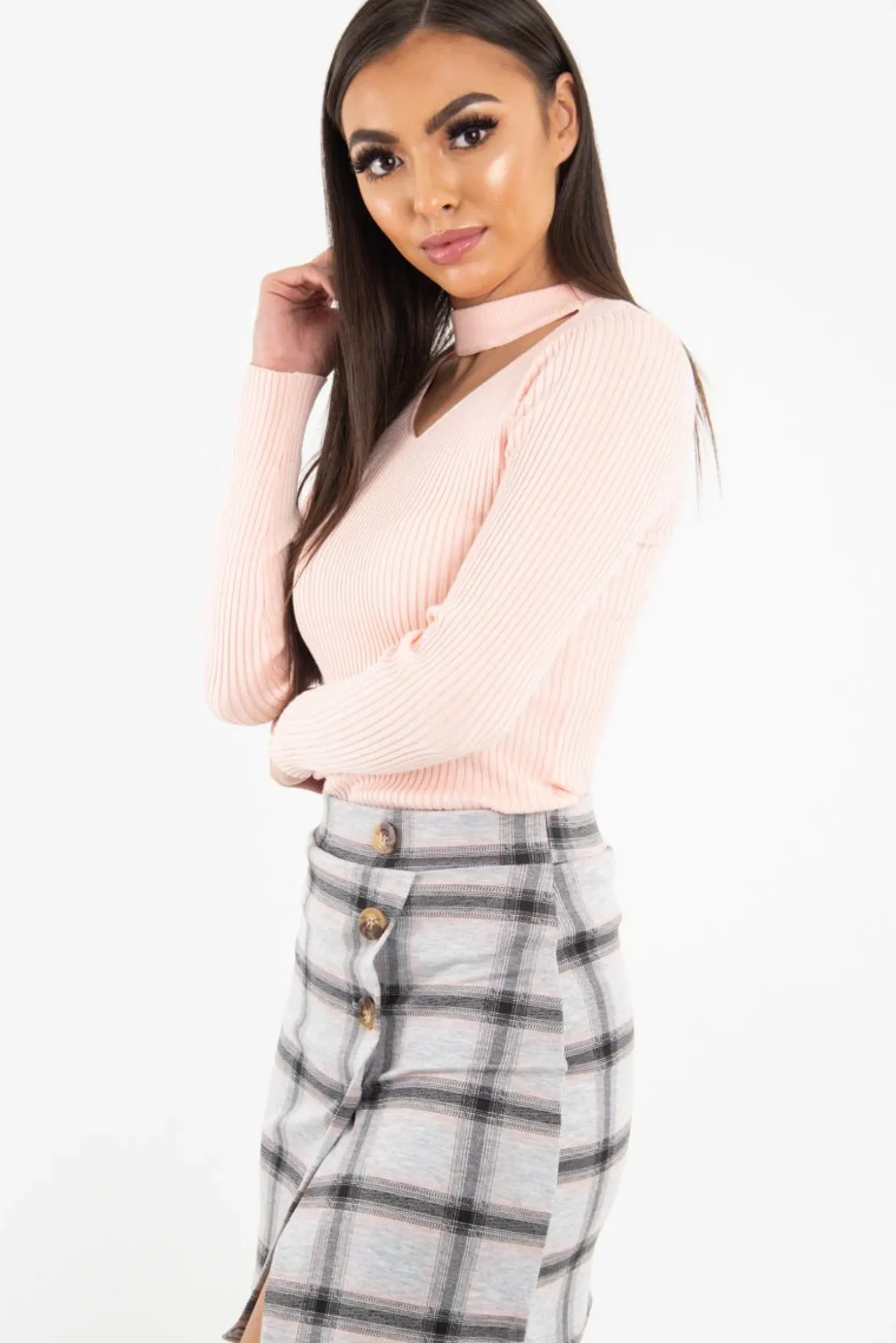 Rebellious Fashion Grey Pink Check Scuba Mini Skirt - Leisa
