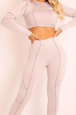 Rebellious Fashion Grey Piped Crop Top Legging Co-ord - Deona