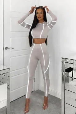 Rebellious Fashion Grey Piped Crop Top Legging Co-ord - Deona