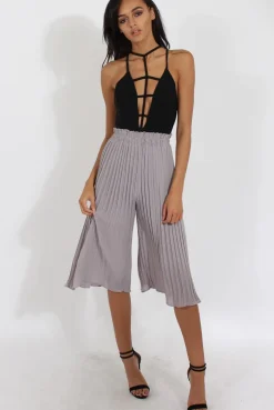Rebellious Fashion Grey Pleated High Waisted Culottes - Audrey