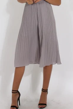 Rebellious Fashion Grey Pleated High Waisted Culottes - Audrey