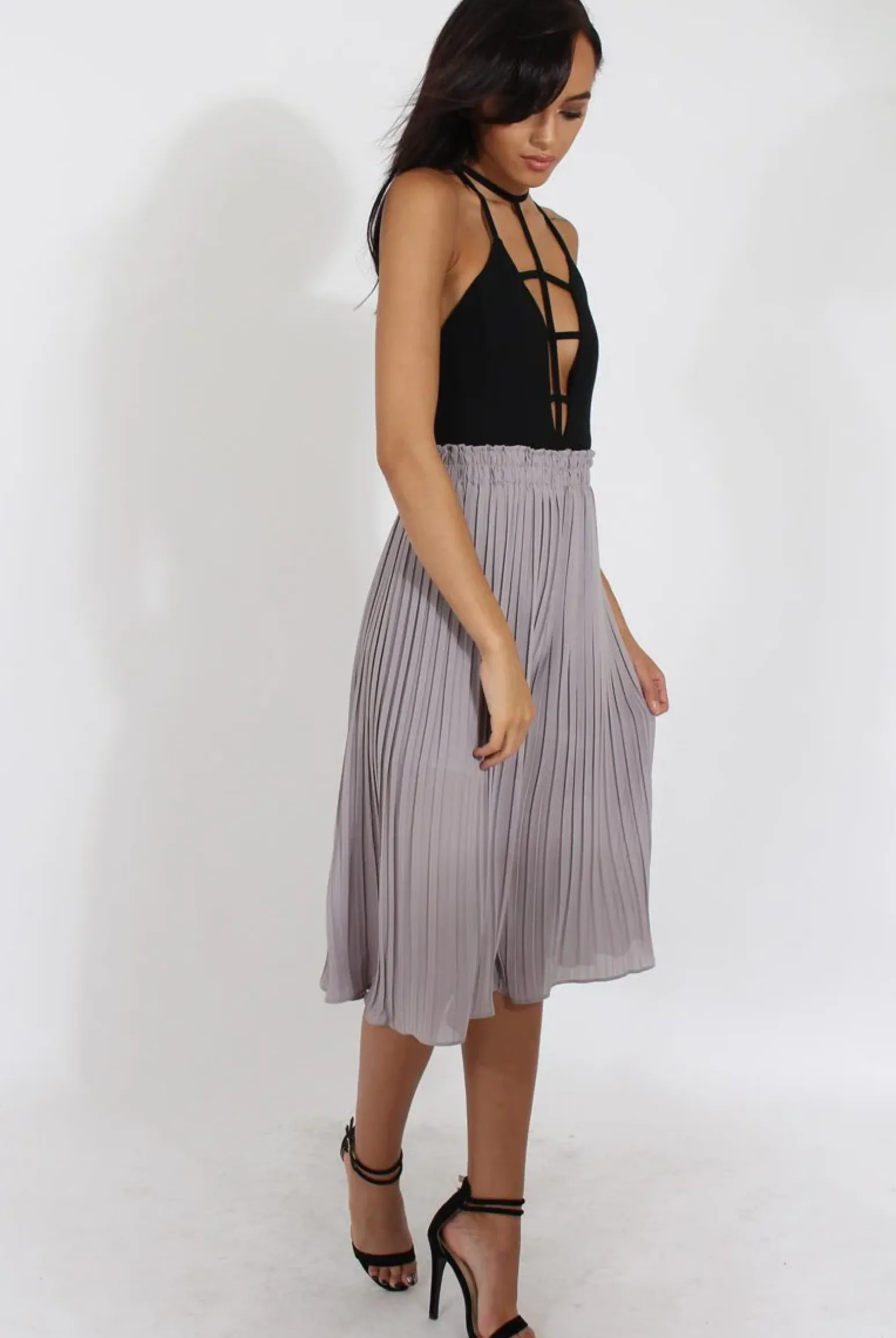 Rebellious Fashion Grey Pleated High Waisted Culottes - Audrey