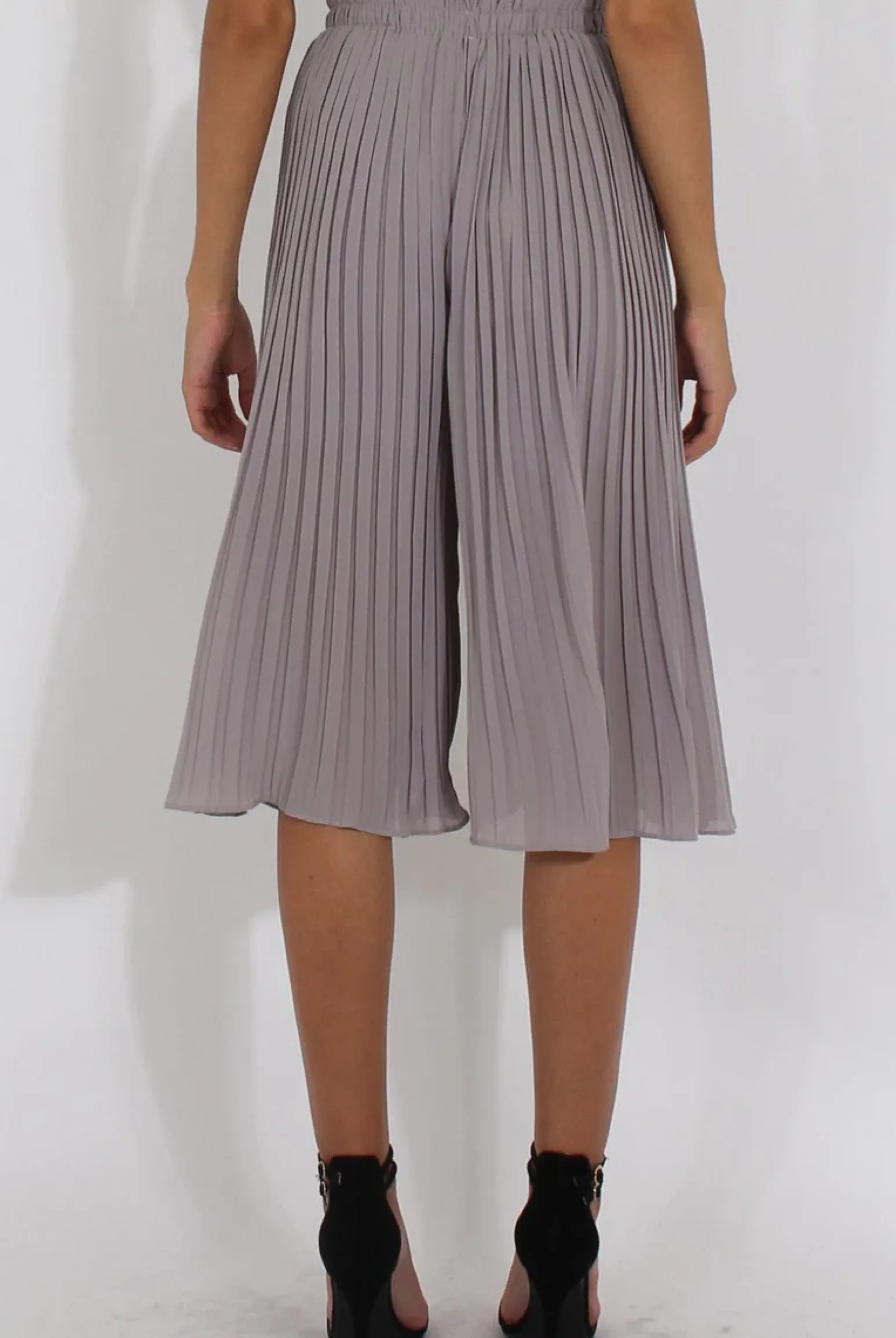 Rebellious Fashion Grey Pleated High Waisted Culottes - Audrey