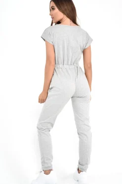 Rebellious Fashion Grey Plunge Drawstring Waist Jumpsuit - Missie