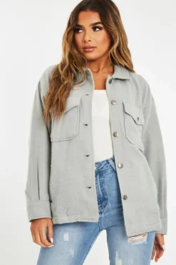 Rebellious Fashion Grey Pocket Oversized Brushed Shacket - Caley