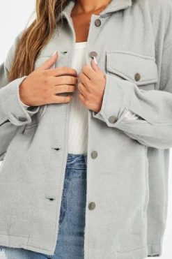 Rebellious Fashion Grey Pocket Oversized Brushed Shacket - Caley