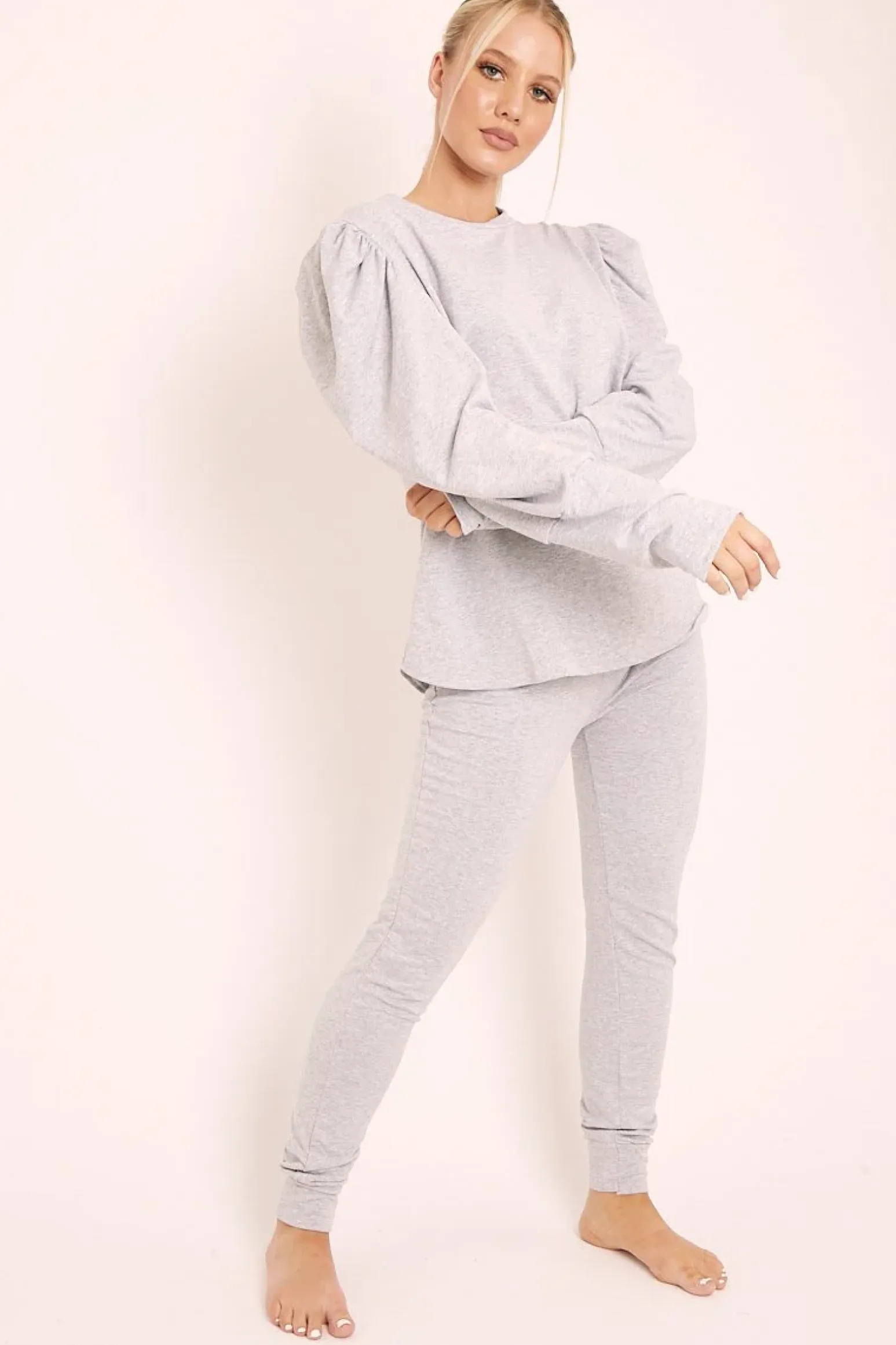 Rebellious Fashion Grey Puff Sleeve Loungewear Co-ord - Harley