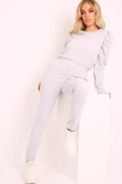 Rebellious Fashion Grey Puff Sleeve T-shirt Co-ord - Paula