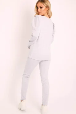Rebellious Fashion Grey Puff Sleeve T-shirt Co-ord - Paula