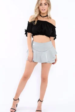 Rebellious Fashion Grey PU Leather Frill High Waisted Shorts - Claudelle
