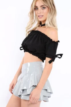 Rebellious Fashion Grey PU Leather Frill High Waisted Shorts - Claudelle
