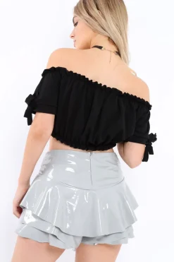 Rebellious Fashion Grey PU Leather Frill High Waisted Shorts - Claudelle