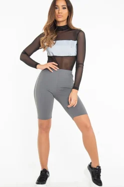 Rebellious Fashion Grey Reflective Stripe Side Cycling Shorts - Betty