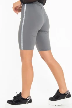 Rebellious Fashion Grey Reflective Stripe Side Cycling Shorts - Betty