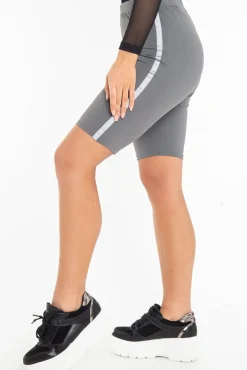 Rebellious Fashion Grey Reflective Stripe Side Cycling Shorts - Betty