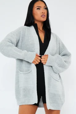 Rebellious Fashion Grey Relaxed Fit Front Pockets Cardigan - Joelle