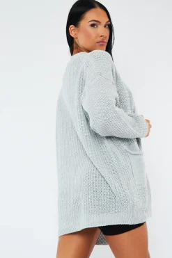 Rebellious Fashion Grey Relaxed Fit Front Pockets Cardigan - Joelle