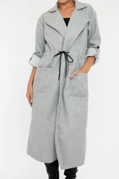 Rebellious Fashion Grey Relaxed Tie Waist Trench Coat - Mayva