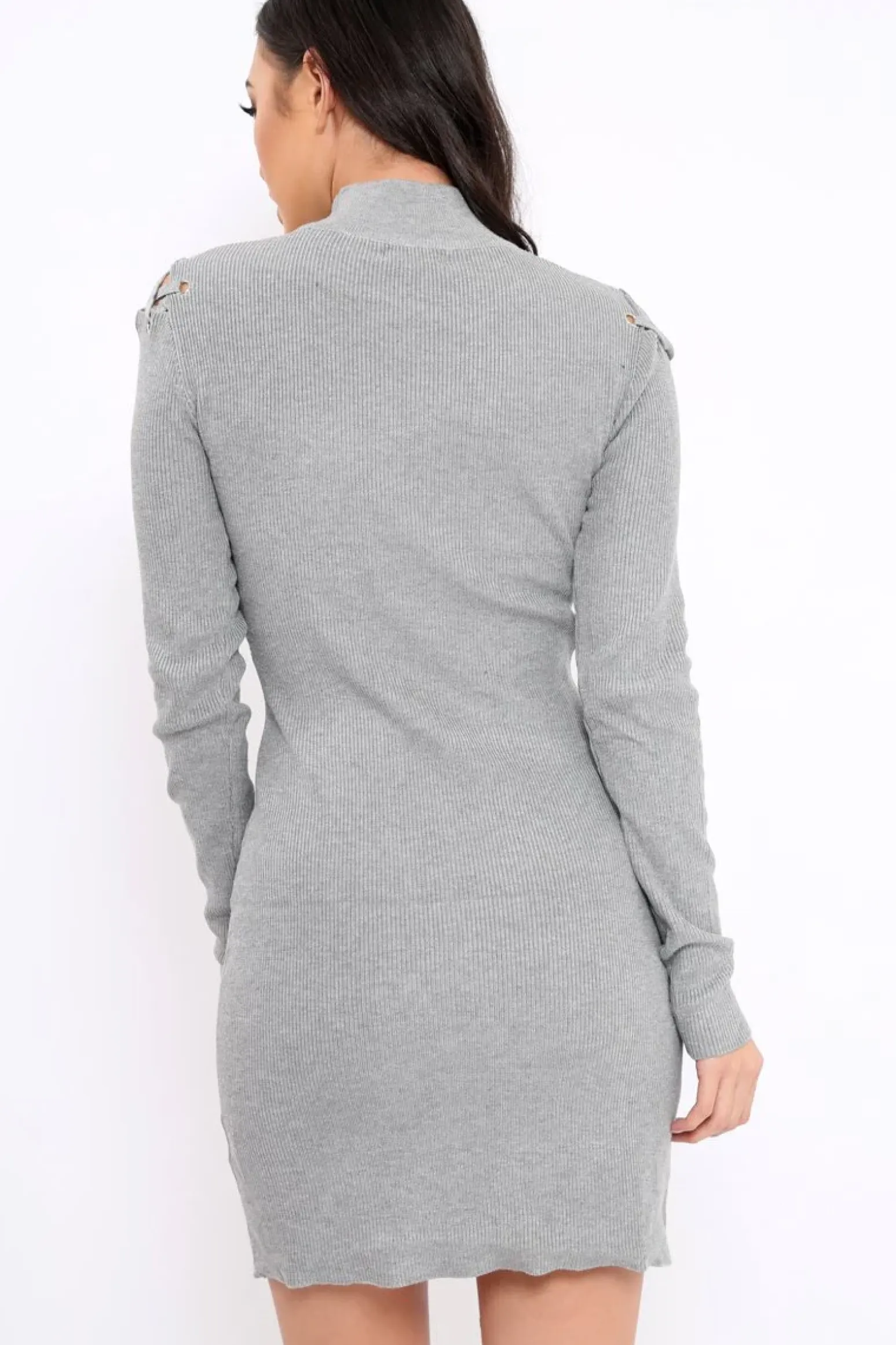 Rebellious Fashion Grey Ribbed Cut Out Lace Jumper Dress - Cierra