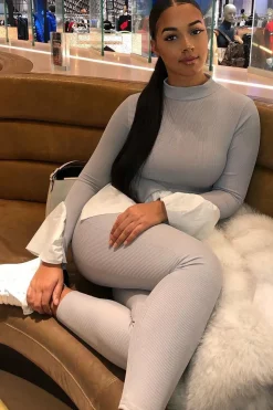 Rebellious Fashion Grey Ribbed Flared Shirt and Leggings Co-ord - Aafiya