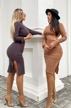 Rebellious Fashion Grey Ribbed High Neck Top Skirt Co-ord - Kaili