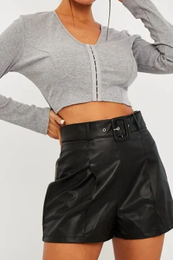 Rebellious Fashion Grey Ribbed Hook Fastening Crop Top - Piper
