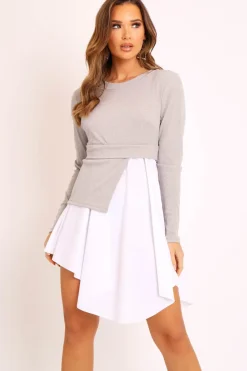 Rebellious Fashion Grey Ribbed Jumper Shirt Dress - Vita