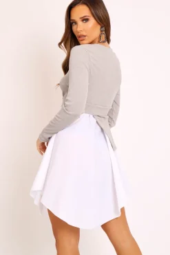Rebellious Fashion Grey Ribbed Jumper Shirt Dress - Vita