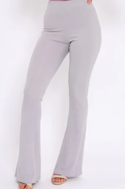 Rebellious Fashion Grey Ribbed Kick Flare Trousers - Chlo