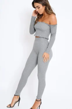 Rebellious Fashion Grey Ribbed Knit Co-ord - Luna