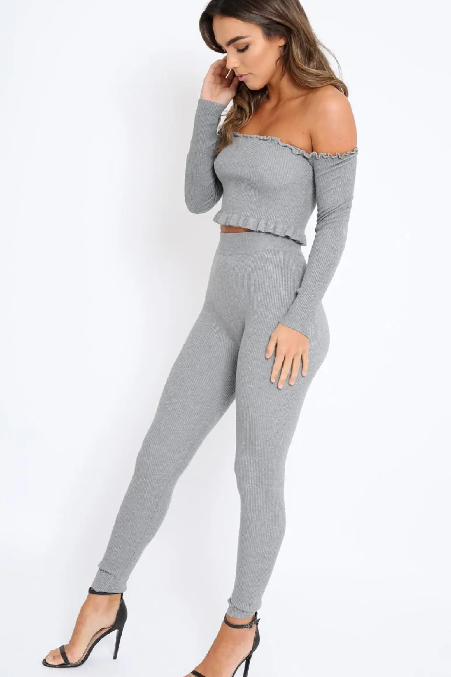 Rebellious Fashion Grey Ribbed Knit Co-ord - Luna
