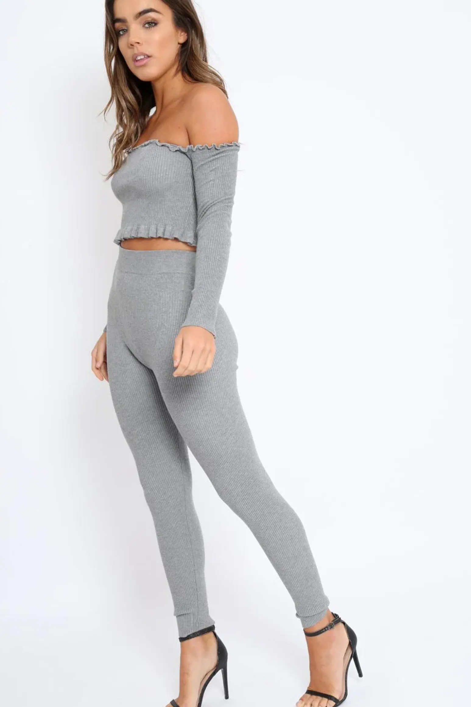 Rebellious Fashion Grey Ribbed Knit Co-ord - Luna