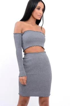 Rebellious Fashion Grey Ribbed Knitted Co-ord with Frill Hems - Sicilie