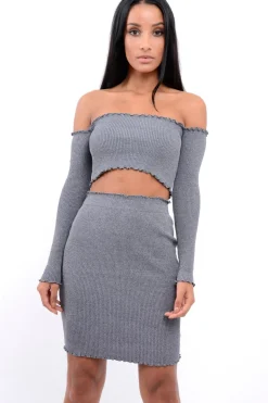 Rebellious Fashion Grey Ribbed Knitted Co-ord with Frill Hems - Sicilie
