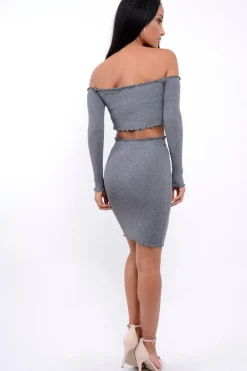 Rebellious Fashion Grey Ribbed Knitted Co-ord with Frill Hems - Sicilie