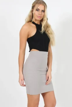 Rebellious Fashion Grey Ribbed Midi Skirt - Rebecca